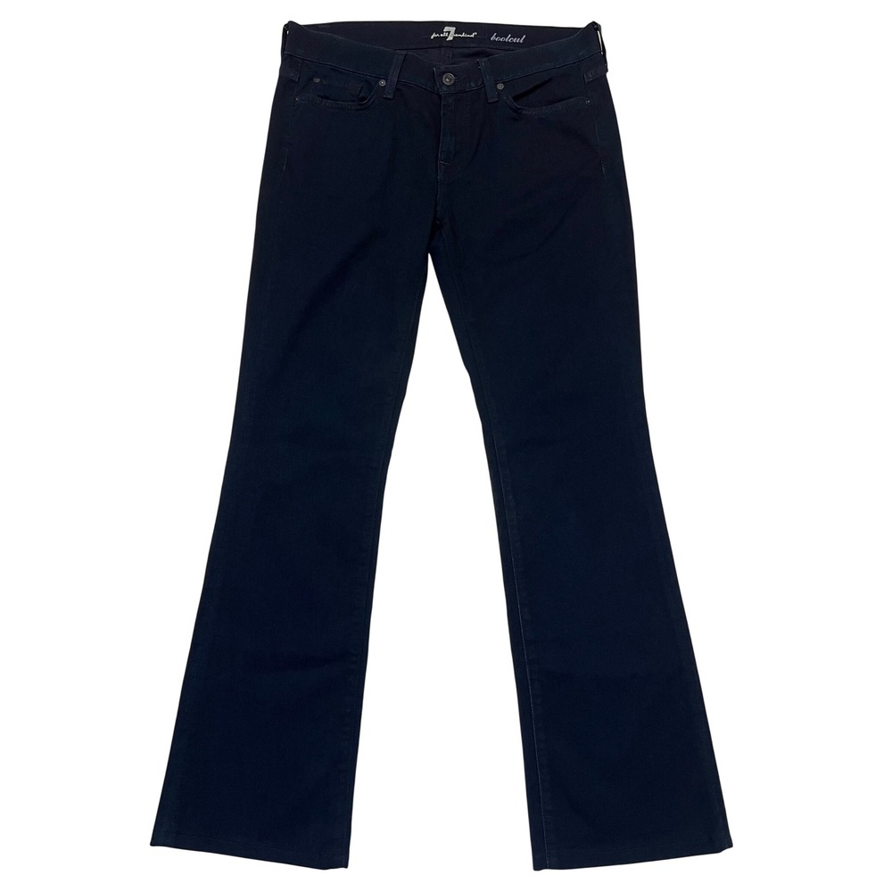 7 For All Mankind Navy Blue Crystal Embellished Low Rise Bootcut Jeans Size 29